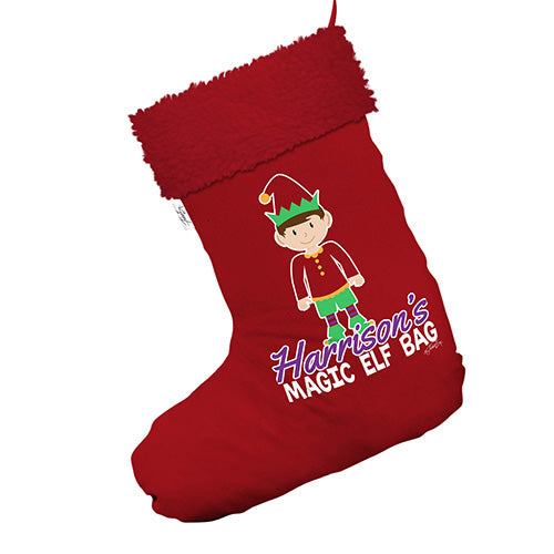 Magic Elf Bag Personalised  Jumbo Red Christmas Stocking With Red Faux Fur Trim