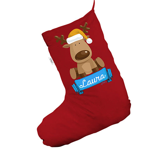 Personalised Santa Hat Reindeer Red Christmas Stocking Gift Bag