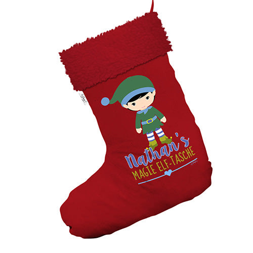 Personalised Elf Merry Christmas Magie Elf Tasche Jumbo Red Santa Claus Christmas Stockings With Red Faux Fur Trim