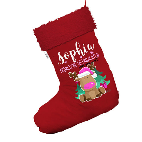 Personalised Reindeer Fr?Ç?hliche Weihnachten Jumbo Red Christmas Stockings Socks With Red Faux Fur Trim