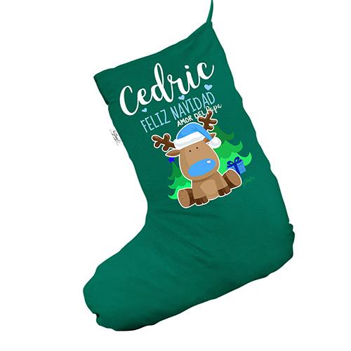 Personalised Elf Merry Christmas Green Christmas Stocking Gift Bag