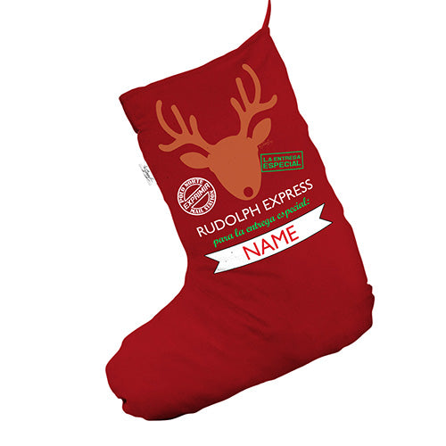 Personalised Elf Merry Christmas Red Deluxe Christmas Stocking
