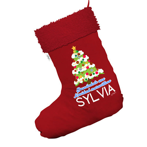 Personalised Dese?Çðndole Una Navidad Maravillosa Jumbo Red Santa Claus Christmas Stockings With Red Faux Fur Trim
