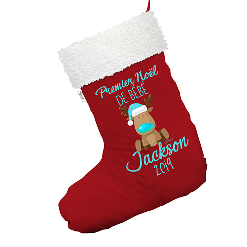 Personalised Premier No?¶«l Christmas Reindeer Red Christmas Stocking Gift Bag With White Fur Trim