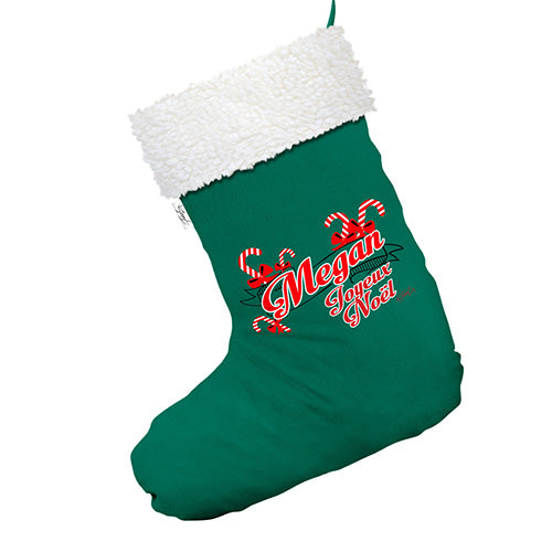 Personalised Joyeux No?¶«l Green Christmas Stocking Gift Bag With White Fur Trim