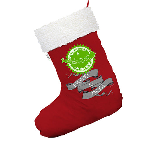 Personalised De P??le Nord Livraison Sp?¶©ciale Red Christmas Stockings Socks With White Fur Trim