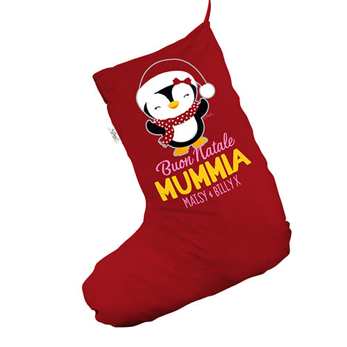 Personalised Penguin Christmas Red Christmas Stocking Gift Bag
