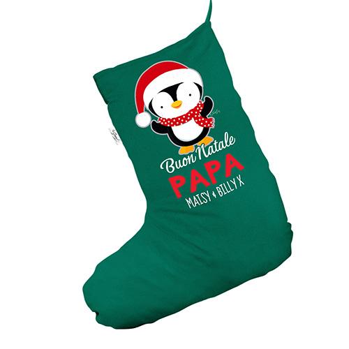 Personalised Penguin Christmas Green Christmas Stocking