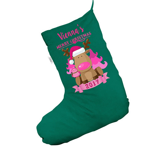 Merry Christmas Pink Personalised Green Christmas Stockings Socks