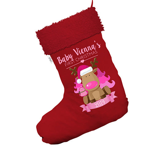 Merry Personalised Baby's First Christmas Jumbo Red Santa Claus Christmas Stockings With Red Faux Fur Trim
