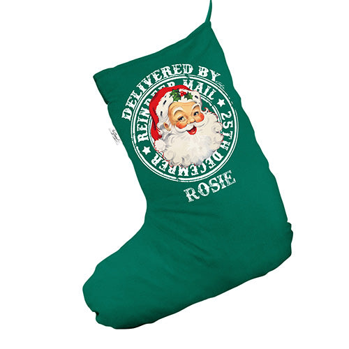 Delivery by Vintage Santa Personalised Green Christmas Stocking