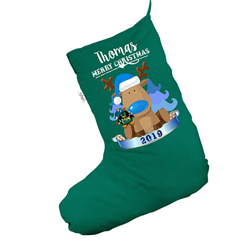 Merry Christmas Blue Personalised Green Christmas Stockings Socks