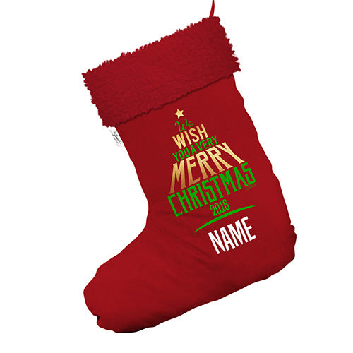 We Wish You A Very Merry Christmas Personalised Jumbo Red Christmas Stockings Socks With Red Faux Fur Trim