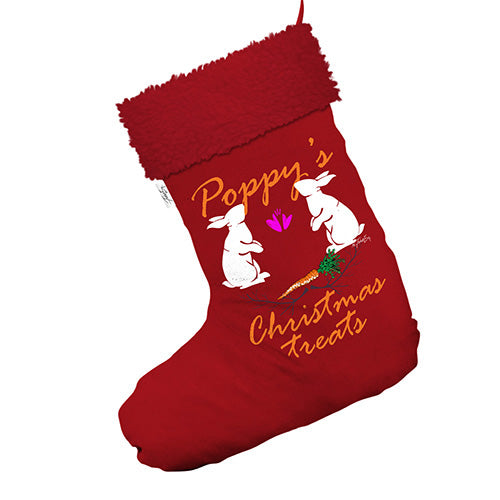Pet Rabbit Christmas Treats With Carrot Personalised Jumbo Red Christmas Stockings Socks With Red Faux Fur Trim