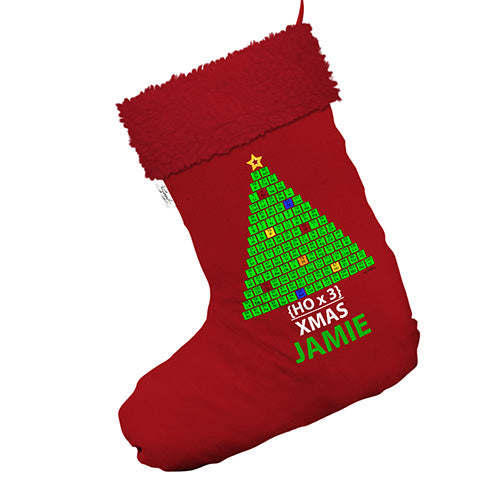 Periodic Table Christmas Tree Geek Personalised Jumbo Red Christmas Stocking With Red Faux Fur Trim