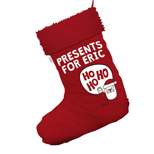 Presents For Santa Personalised Jumbo Red Deluxe Christmas Stocking With Red Faux Fur Trim