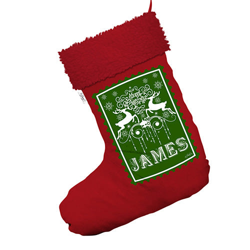 Christmas Stamp Personalised Jumbo Red Santa Claus Christmas Stockings With Red Faux Fur Trim