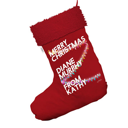 Merry Christmas Lights Personalised Jumbo Red Christmas Stockings Socks With Red Faux Fur Trim