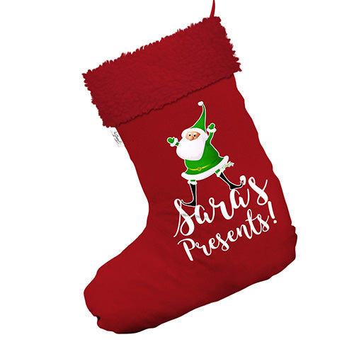 Presents From Santa Personalised Jumbo Red Christmas Stocking With Red Faux Fur Trim