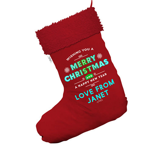Wishing You A Merry Christmas Personalised Jumbo Red Santa Claus Christmas Stockings With Red Faux Fur Trim