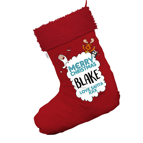 Merry Christmas Love Santa Personalised Jumbo Red Christmas Stockings Socks With Red Faux Fur Trim