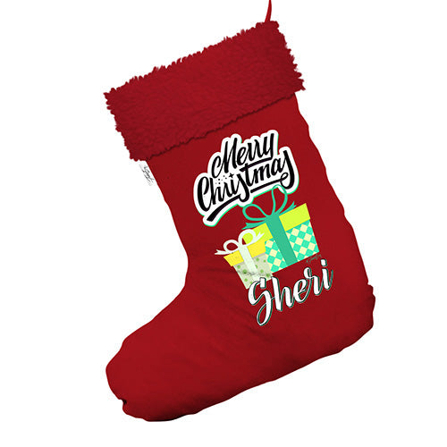 Neon Christmas Presents Personalised Jumbo Red Christmas Stockings Socks With Red Faux Fur Trim