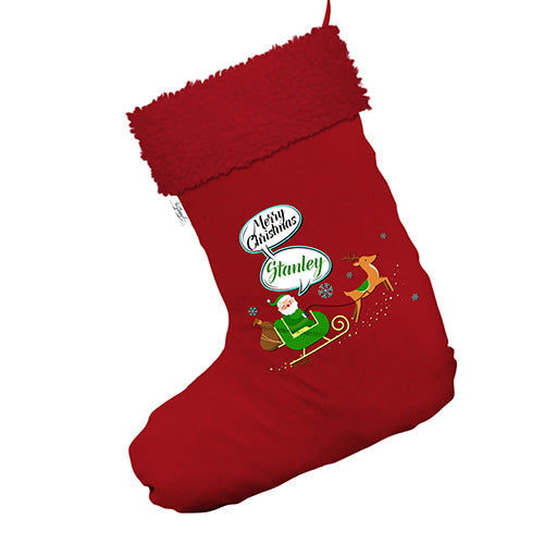 Santa And Rudolph Personalised Jumbo Red Christmas Stocking With Red Faux Fur Trim