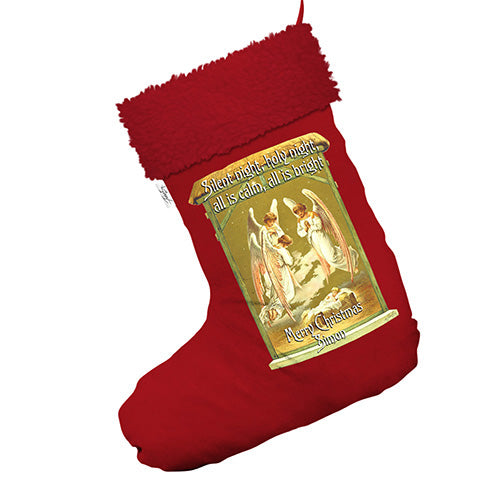 Victorian Christmas Angels Personalised Jumbo Red Deluxe Christmas Stocking With Red Faux Fur Trim