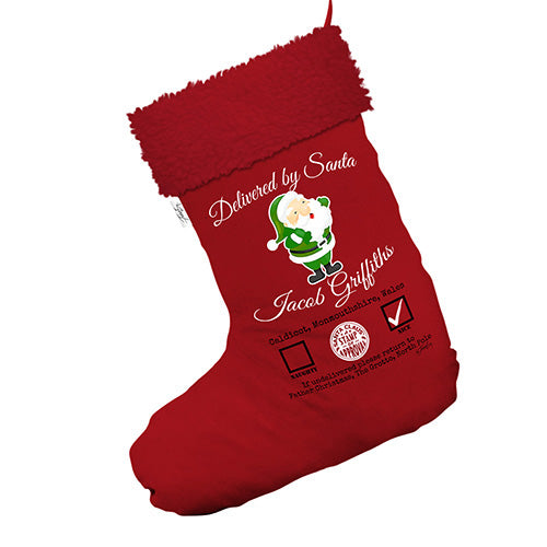 Delivery By Santa Personalised  Jumbo Red Christmas Stocking Gift Bag With Red Faux Fur Trim