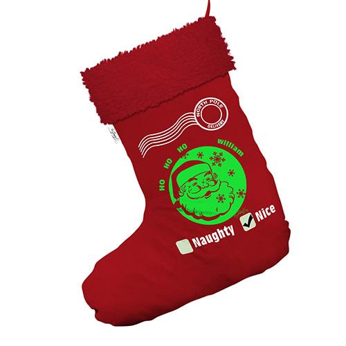 Personalised Ho Ho Ho Santa Jumbo Red Santa Claus Christmas Stockings With Red Faux Fur Trim