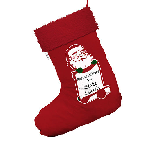 Personalised Special Santa Delivery Jumbo Red Santa Claus Christmas Stockings With Red Faux Fur Trim