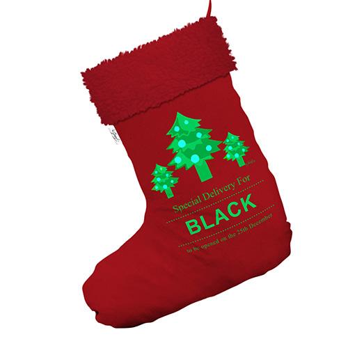Personalised Christmas Trees Special Delivery Jumbo Red Santa Claus Christmas Stockings With Red Faux Fur Trim