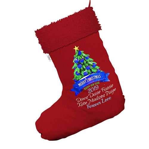 Personalised Christmas Tree Banner Jumbo Red Deluxe Christmas Stocking With Red Faux Fur Trim