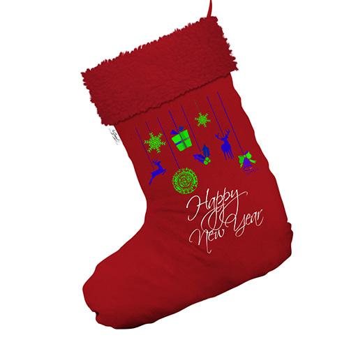 Happy New Year Christmas Ornaments Jumbo Red Deluxe Christmas Stocking With Red Faux Fur Trim