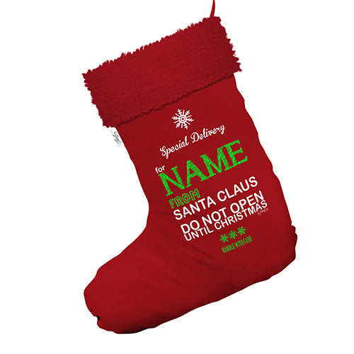 Personalised Father Christmas Jumbo Red Deluxe Christmas Stocking With Red Faux Fur Trim