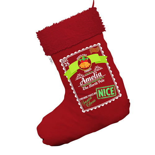 Christmas Approved Presents Personalised Jumbo Red Christmas Stockings Socks With Red Faux Fur Trim