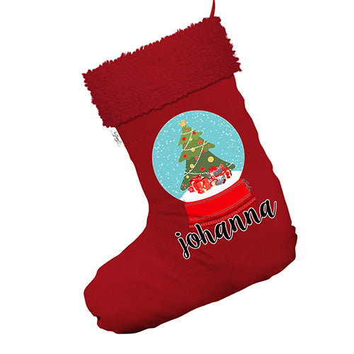 Personalised Christmas Snow Globe Jumbo Red Santa Claus Christmas Stockings With Red Faux Fur Trim