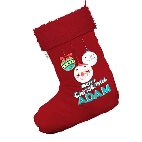 Personalised Christmas Santa Baubles Jumbo Red Santa Claus Christmas Stockings With Red Faux Fur Trim