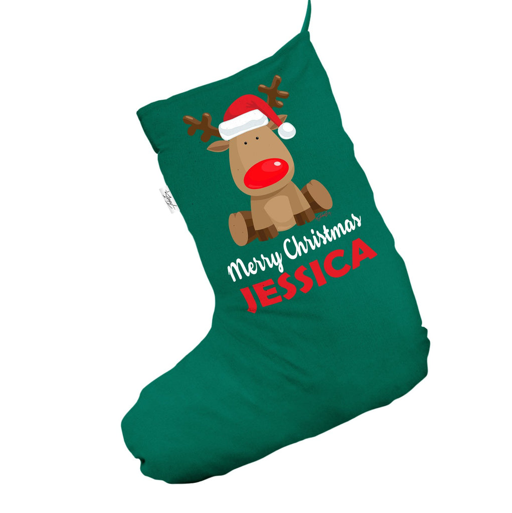 Personalised Merry Christmas Reindeer Green Christmas Stocking