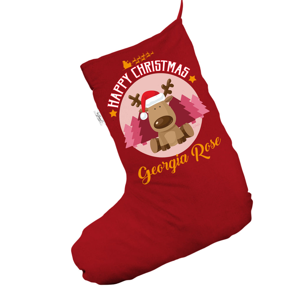 Personalised Merry Christmas Reindeer Red Christmas Stockings Socks