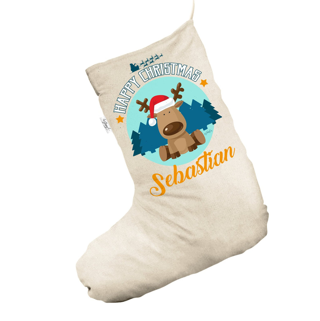 Personalised Merry Christmas Reindeer White Christmas Stockings Socks