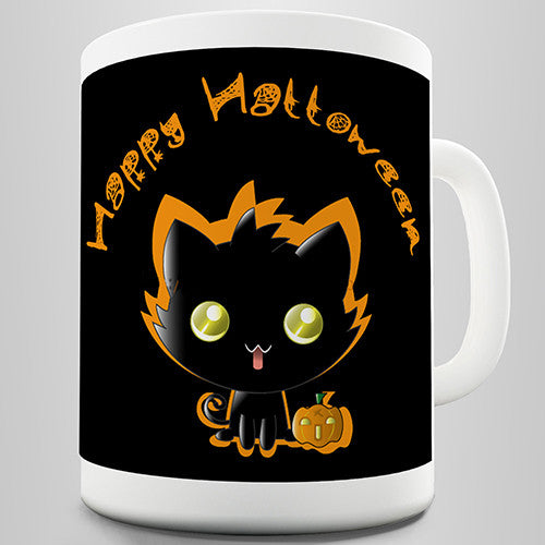 Black Cat Happy Halloween Novelty Mug