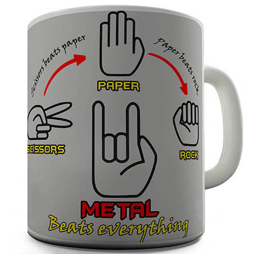 Rock Paper Scissors Metal Beats Everything Novelty Mug