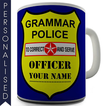 Grammar Police Shield Personalised Mug - Twisted Envy Funny, Novelty and Fashionable tees