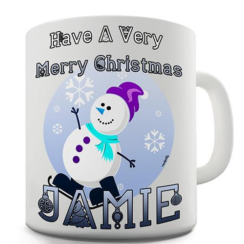 Snowman Skating Personalised Mug