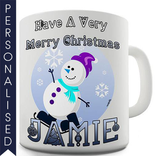 Snowman Skating Personalised Mug - Twisted Envy Funny, Novelty and Fashionable tees