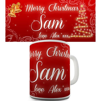 Red And Gold Merry Christmas Personalised Mug