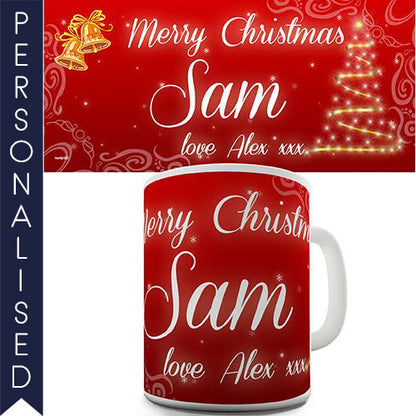 Red And Gold Merry Christmas Personalised Mug - Twisted Envy Funny, Novelty and Fashionable tees