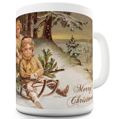 Christmas Card Kids Playing Novelty Mug