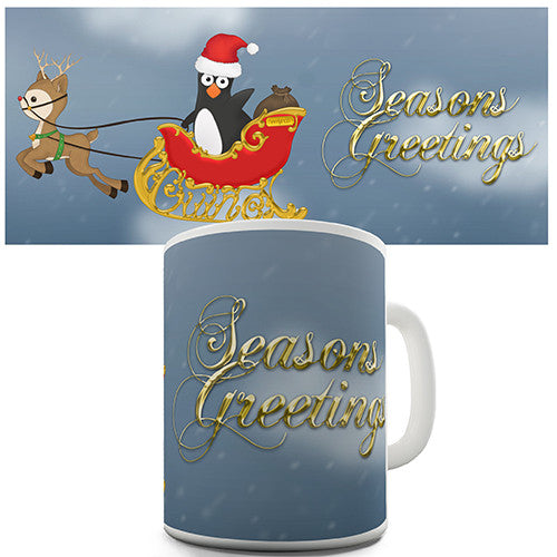 Guin The Penguin On Sleigh Novelty Mug